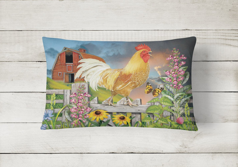 Yellow Rooster Greeting the Day Canvas Fabric Decorative Pillow PRS4024PW1216