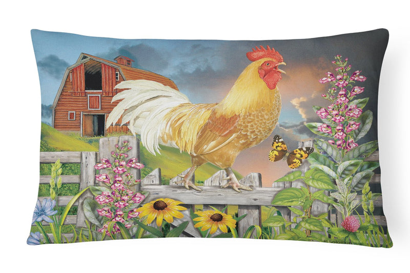 Yellow Rooster Greeting the Day Canvas Fabric Decorative Pillow PRS4024PW1216