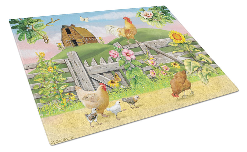 Rooster On Fence Glass Cutting Board Large PRS4037LCB