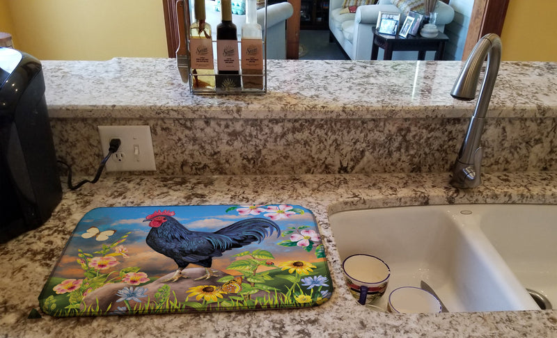 Black Rooster Dish Drying Mat – Absorbent, Artistic Kitchen Essentials PRS4060DDM