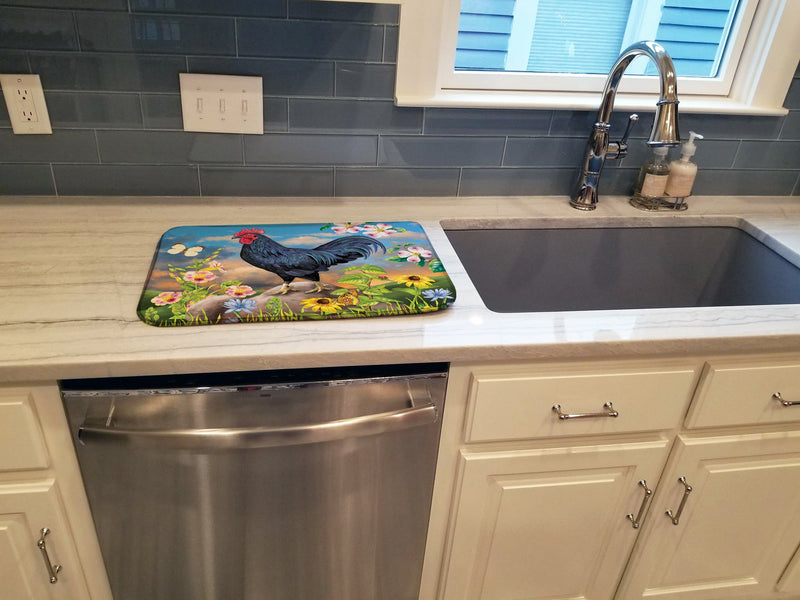 Black Rooster Dish Drying Mat – Absorbent, Artistic Kitchen Essentials PRS4060DDM