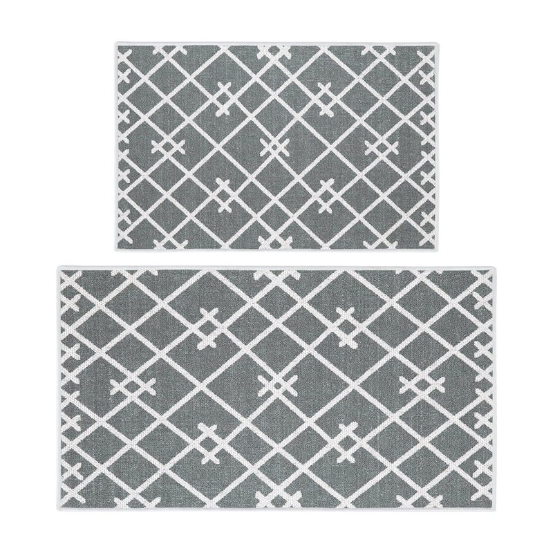 Geometric Design Non Skid Washable Kitchen Runner Rugs Set of 2| 44 x 24 and 31.5 x 20 Inches Floor Mats |Gray