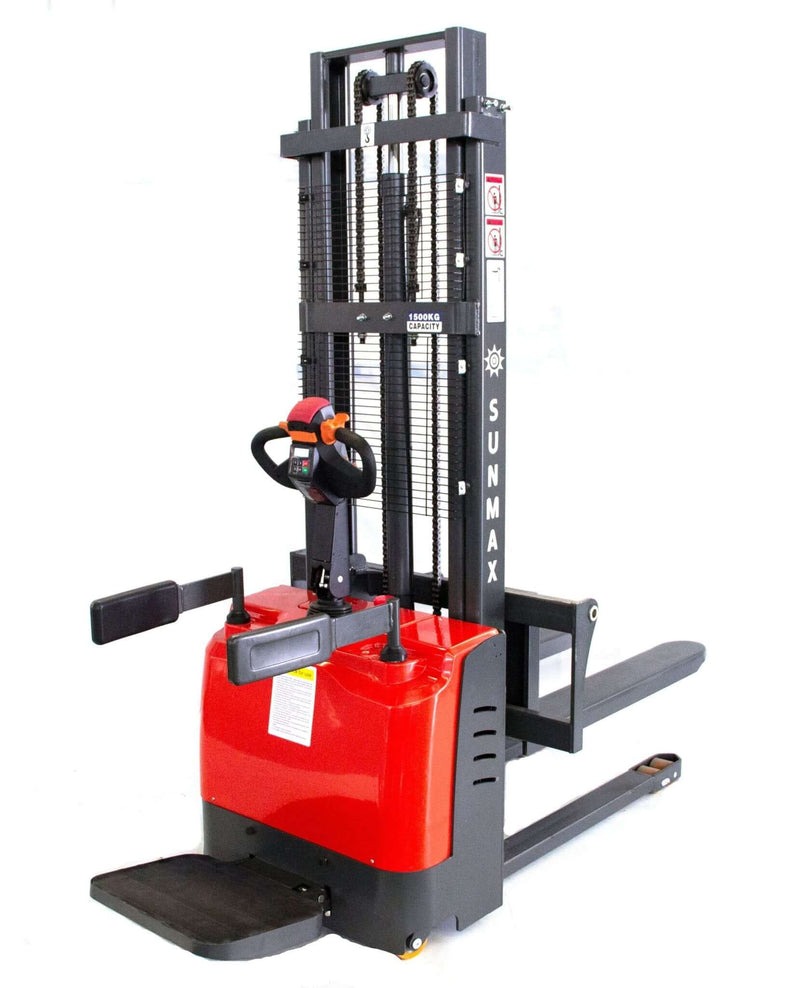PS3300FE-3M Fulll-Electric Pallet Stacker, 3300 lbs Capacity, 118" Lifting Height, Works with Open-bottom Pallets