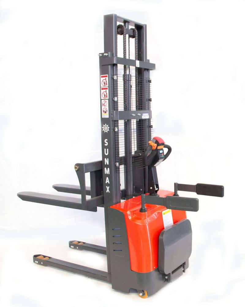 PS3300FE-3M Fulll-Electric Pallet Stacker, 3300 lbs Capacity, 118" Lifting Height, Works with Open-bottom Pallets