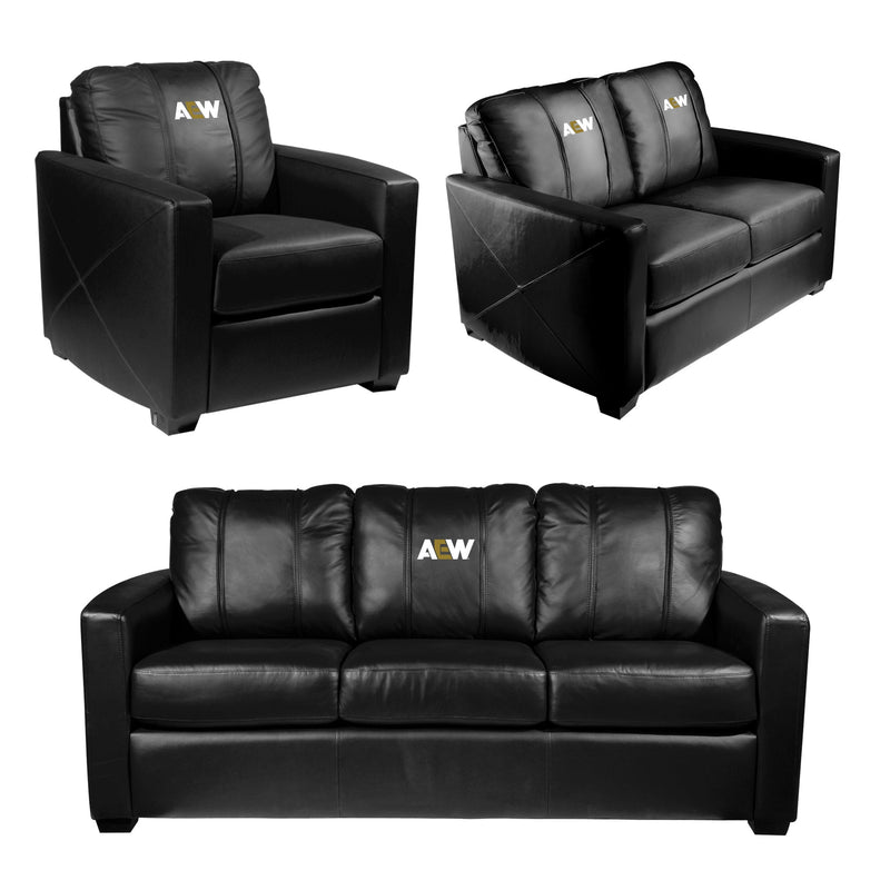 Silver Loveseat with  All Elite Wrestling Primary Logo