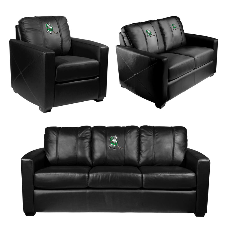 Silver Loveseat with University of North Dakota Hockey Mascot Logo