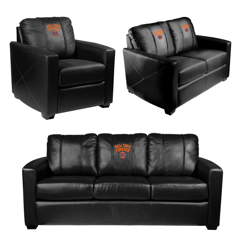Silver Loveseat with New York Forever Knicks Playoffs Logo