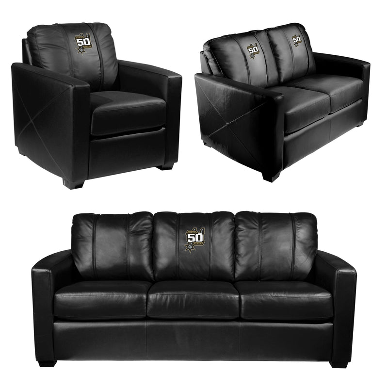 Silver Loveseat with San Antonio Spurs Team Commemorative Logo