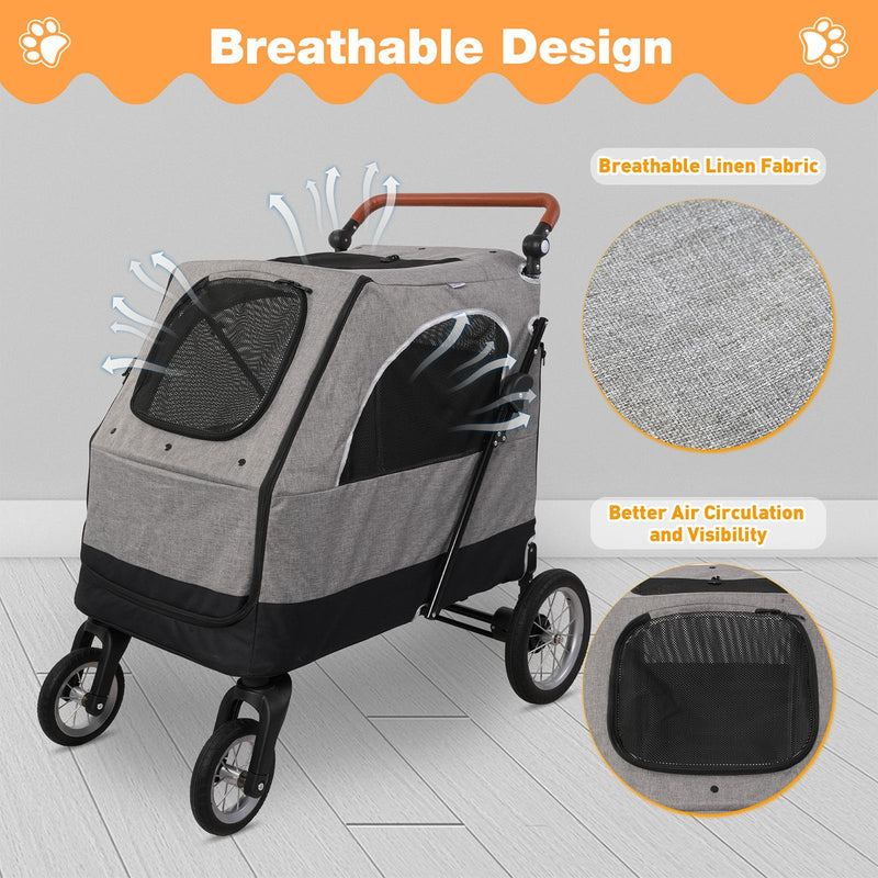 Foldable Travel Dog Stroller Pet Gear Stroller with Adjustable Handle & Mesh Window, Gray