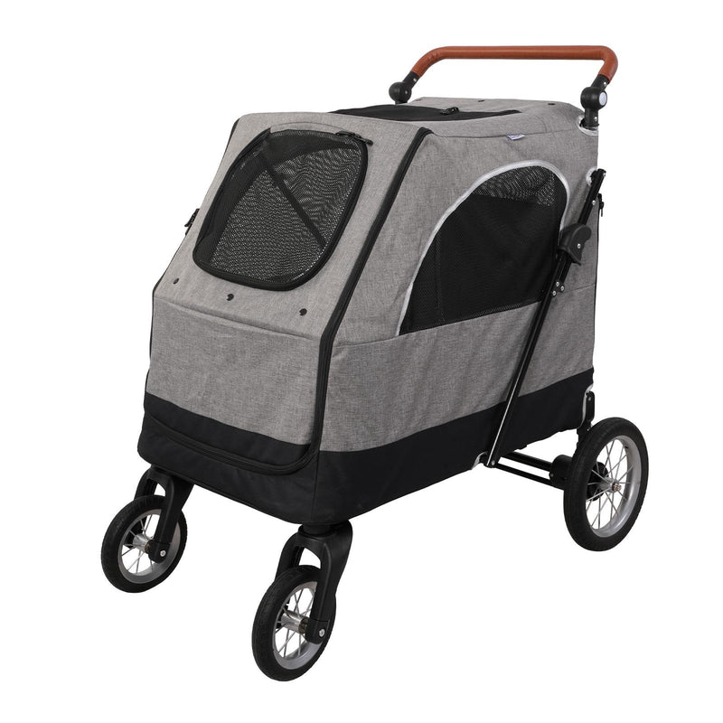 Foldable Travel Dog Stroller Pet Gear Stroller with Adjustable Handle & Mesh Window, Gray