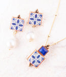 Santorini Dreams Tile Freshwater White Pearl Post Golden Earrings