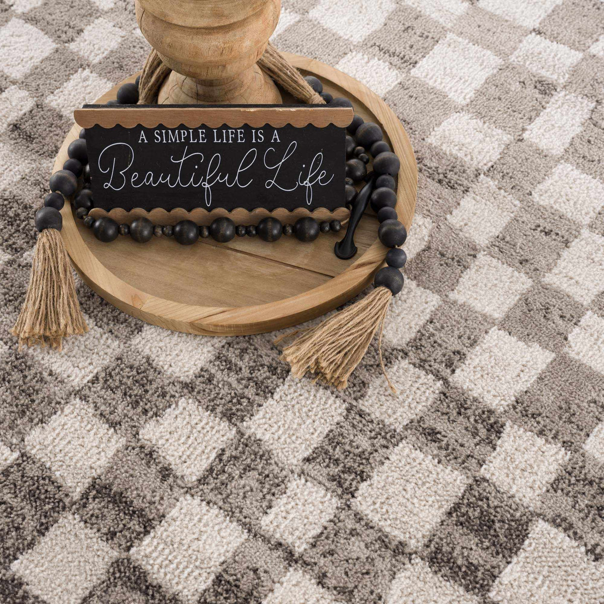 Benjy Beige Checkered Area Rug, photo 13 of 16