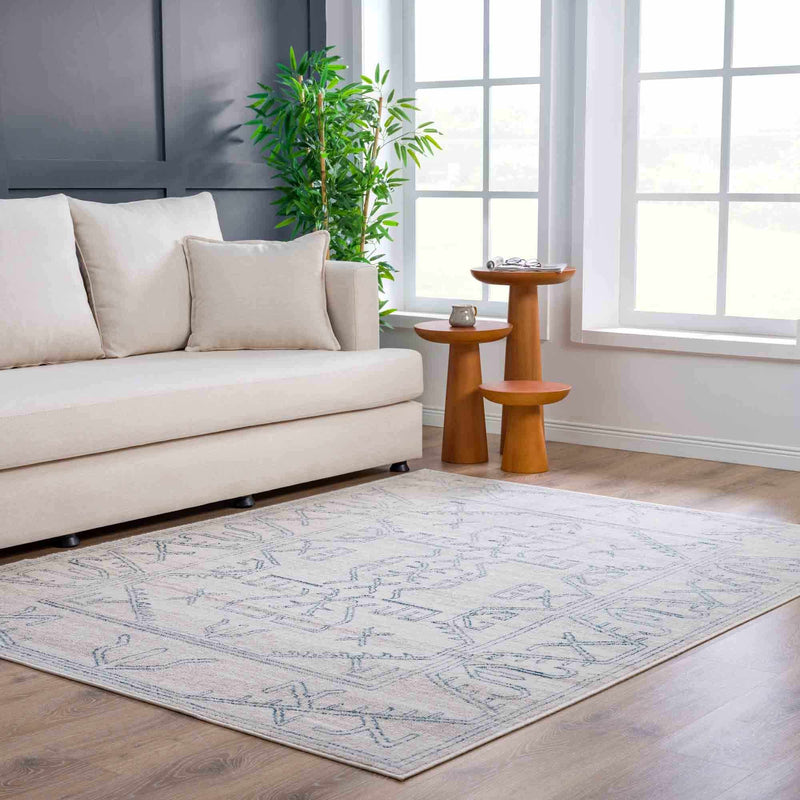 Divya Cream & Silver Blue Area Rug