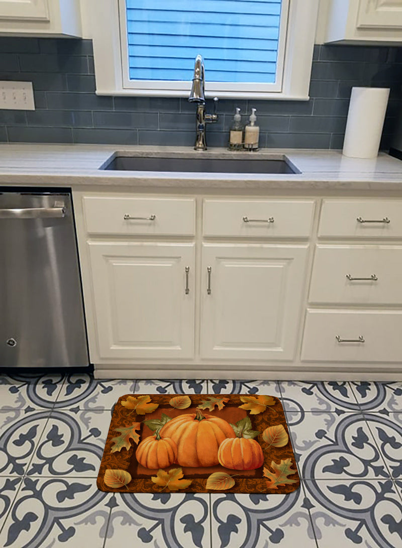 Pumpkins and Fall Leaves Machine Washable Memory Foam Mat PTW2009RUG