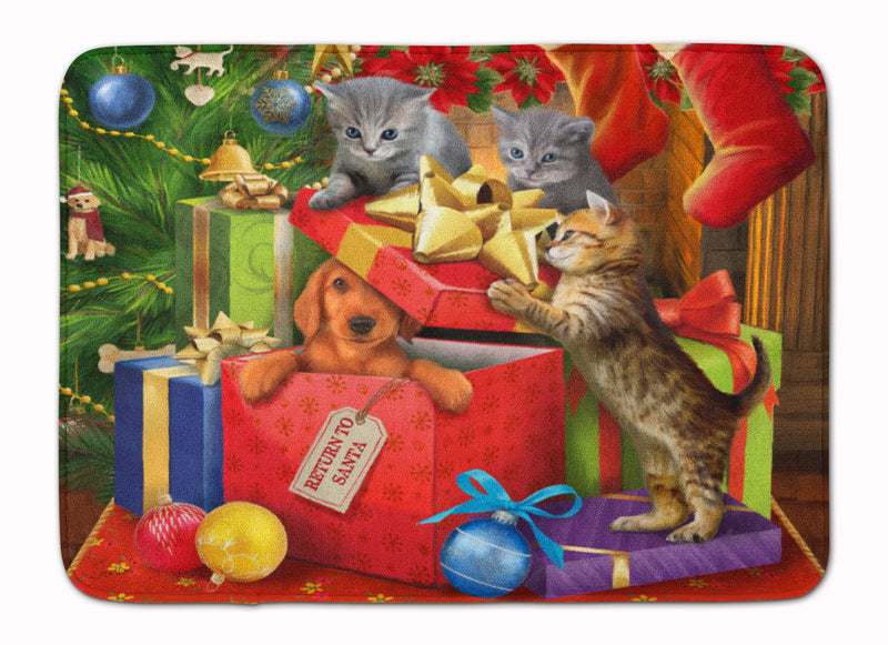 Kittens Return Puppy to Santa Claus Machine Washable Memory Foam Mat PTW2010RUG