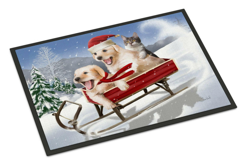 Dogs and Kitten in Sled Need for Speed Indoor or Outdoor Mat 24x36 PTW2015JMAT