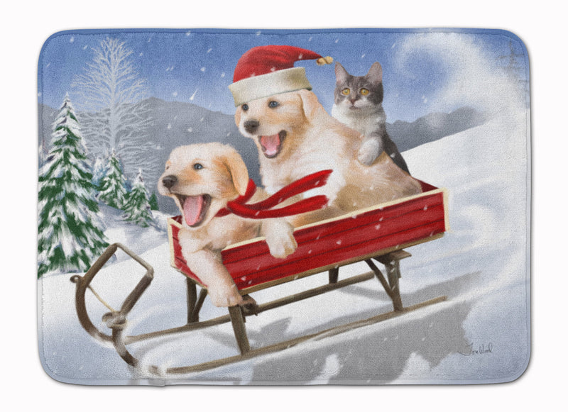 Dogs and Kitten in Sled Need for Speed Machine Washable Memory Foam Mat PTW2015RUG