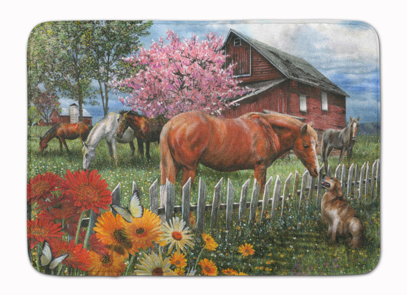 Horses Chatting with The Neighbors Machine Washable Memory Foam Mat PTW2020RUG