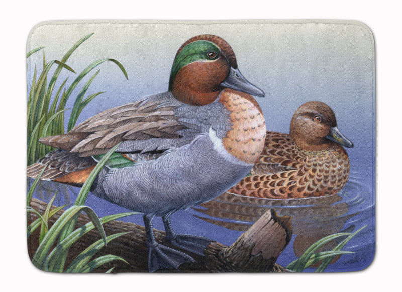 Green Teal Ducks in the Water Machine Washable Memory Foam Mat PTW2057RUG