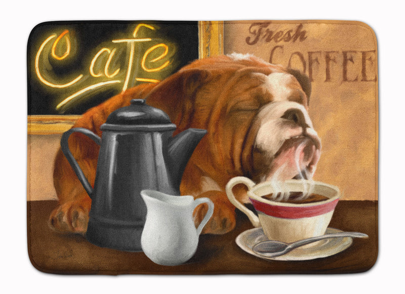 English Bulldog Morning Coffee Machine Washable Memory Foam Mat PTW2061RUG