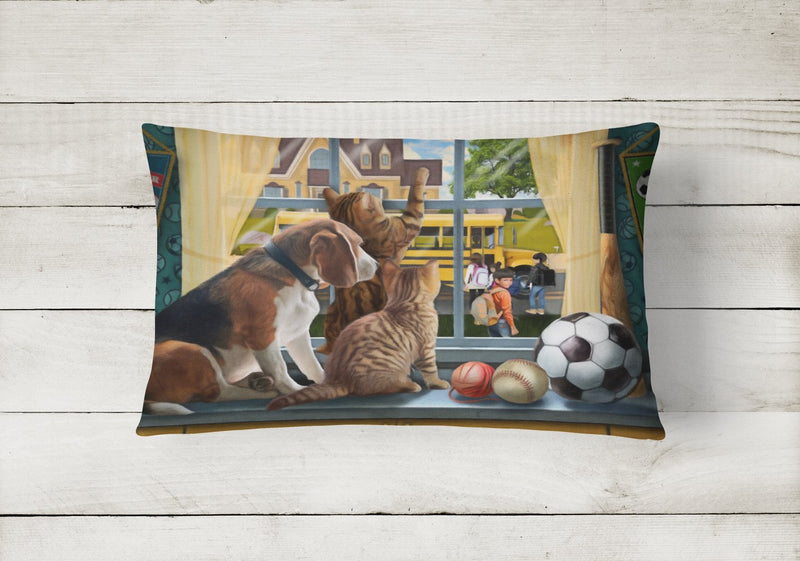 Beagle, Cats Back to School Canvas Fabric Decorative Pillow PTW2074PW1216