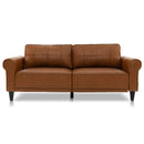 PU Leather Modern 3-Seater Sofa Couch with 2 Detachable Back Pillows-Brown by LJGDeals