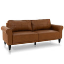 PU Leather Modern 3-Seater Sofa Couch with 2 Detachable Back Pillows-Brown by LJGDeals