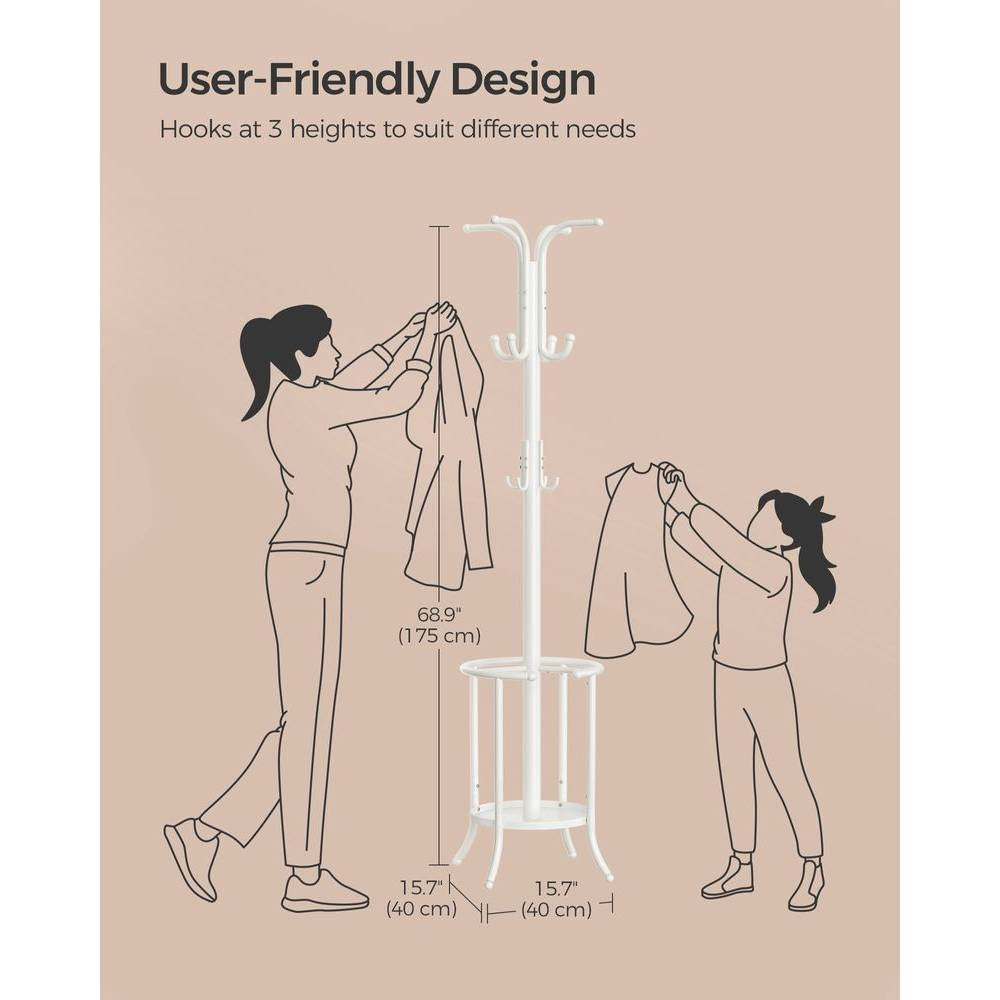 Heavy Duty White Metal Coat Rack with Umbrella Holder, photo 5 of 5