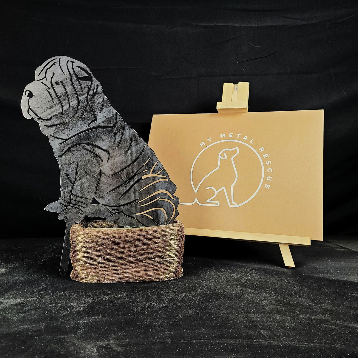 Shar Pei, packed in its shipping crate