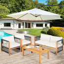 4 Pieces Wood Outdoor Patio Furniture Set with Cushions for Garden by LJGDeals