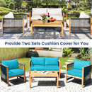 4 Pieces Wood Outdoor Patio Furniture Set with Cushions for Garden by LJGDeals