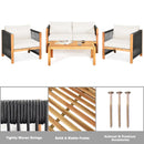 4 Pieces Wood Outdoor Patio Furniture Set with Cushions for Garden by LJGDeals