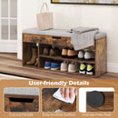 Padded Seat Shoe Bench with Hidden Storage and 3 Open Shelves-Coffee