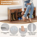 Padded Seat Shoe Bench with Hidden Storage and 3 Open Shelves-Coffee