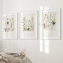 Watercolor Set of 3. Colorful Wildflower Prints by Wall Art Set