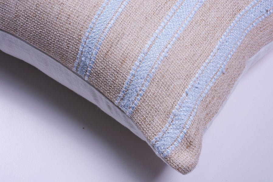 Pale Blue Striped Raw Linen Pillow, photo 2 of 4