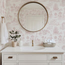 Pastoral Romance - Pale Pink Toile Landscape Wallpaper