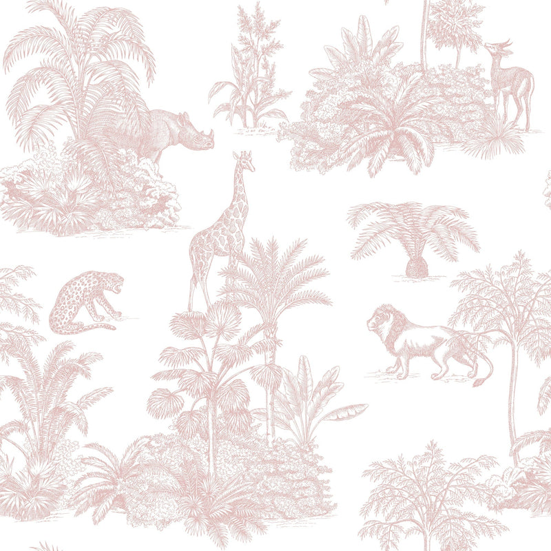Pale Pink Safari Toile Wallpaper