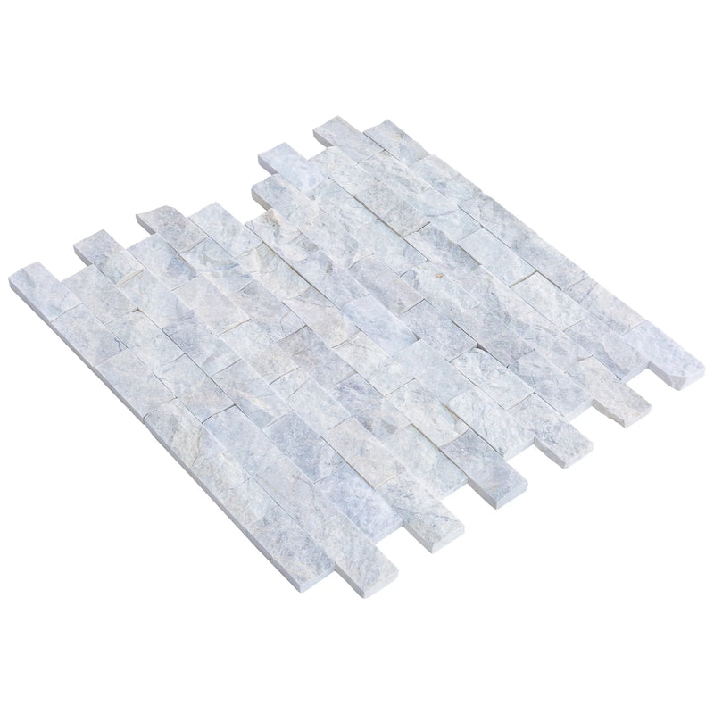 Palia White Dolomite 2"x4" Brick Split Face on 12" x 12" Mesh Mosaic Tile