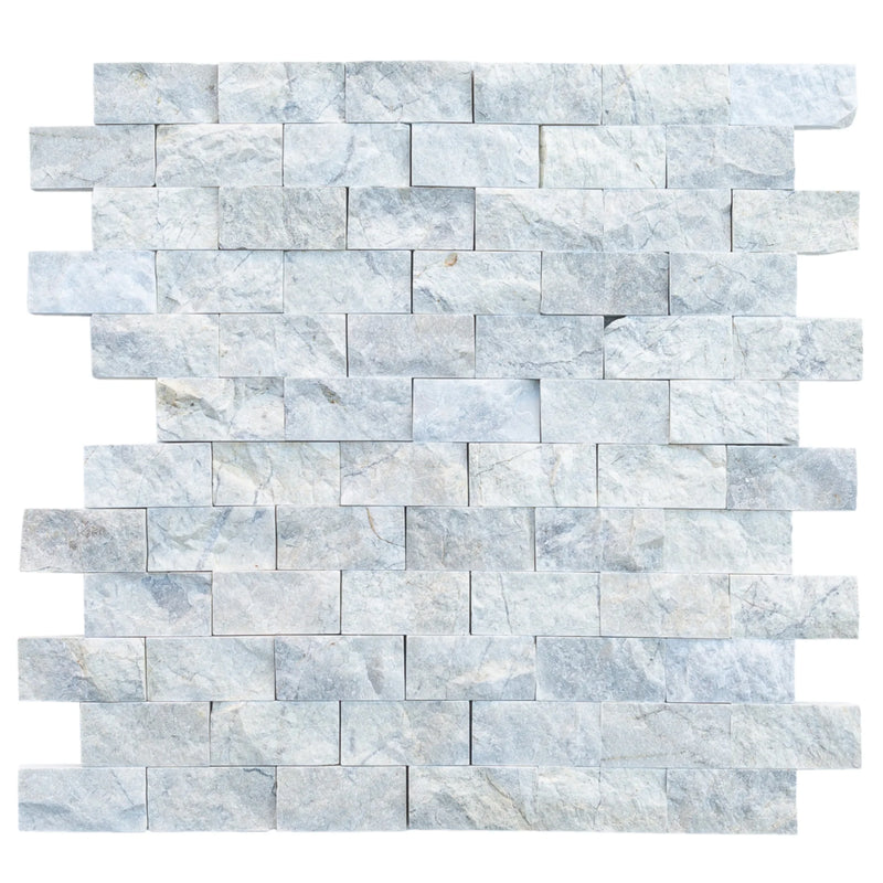 Palia White Dolomite 2"x4" Brick Split Face on 12" x 12" Mesh Mosaic Tile