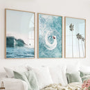 Blue Ocean Themed 3 Piece Wall Art. Palm Trees, Waves by Wall Art Set
