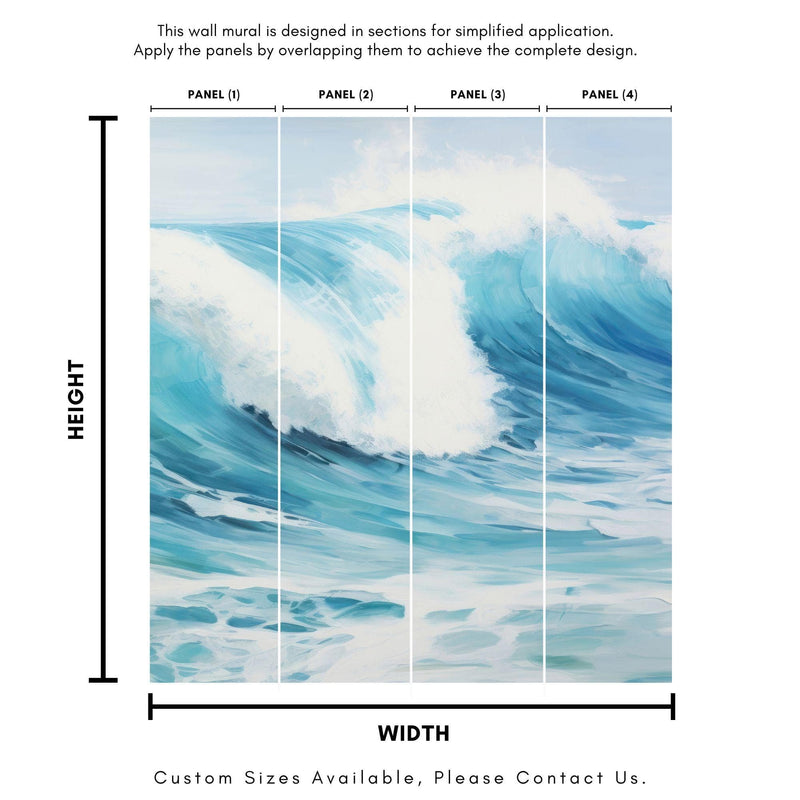 Artistic Painting of Blue Ocean Wave Wall Mural.