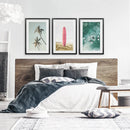 Pink Surfboard Wall Art. Pastel Beach, Waves, Tropical Palms by Wall Art Set