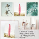 Pink Surfboard Wall Art. Pastel Beach, Waves, Tropical Palms by Wall Art Set