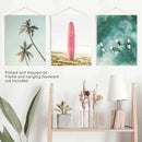 Pink Surfboard Wall Art. Pastel Beach, Waves, Tropical Palms by Wall Art Set