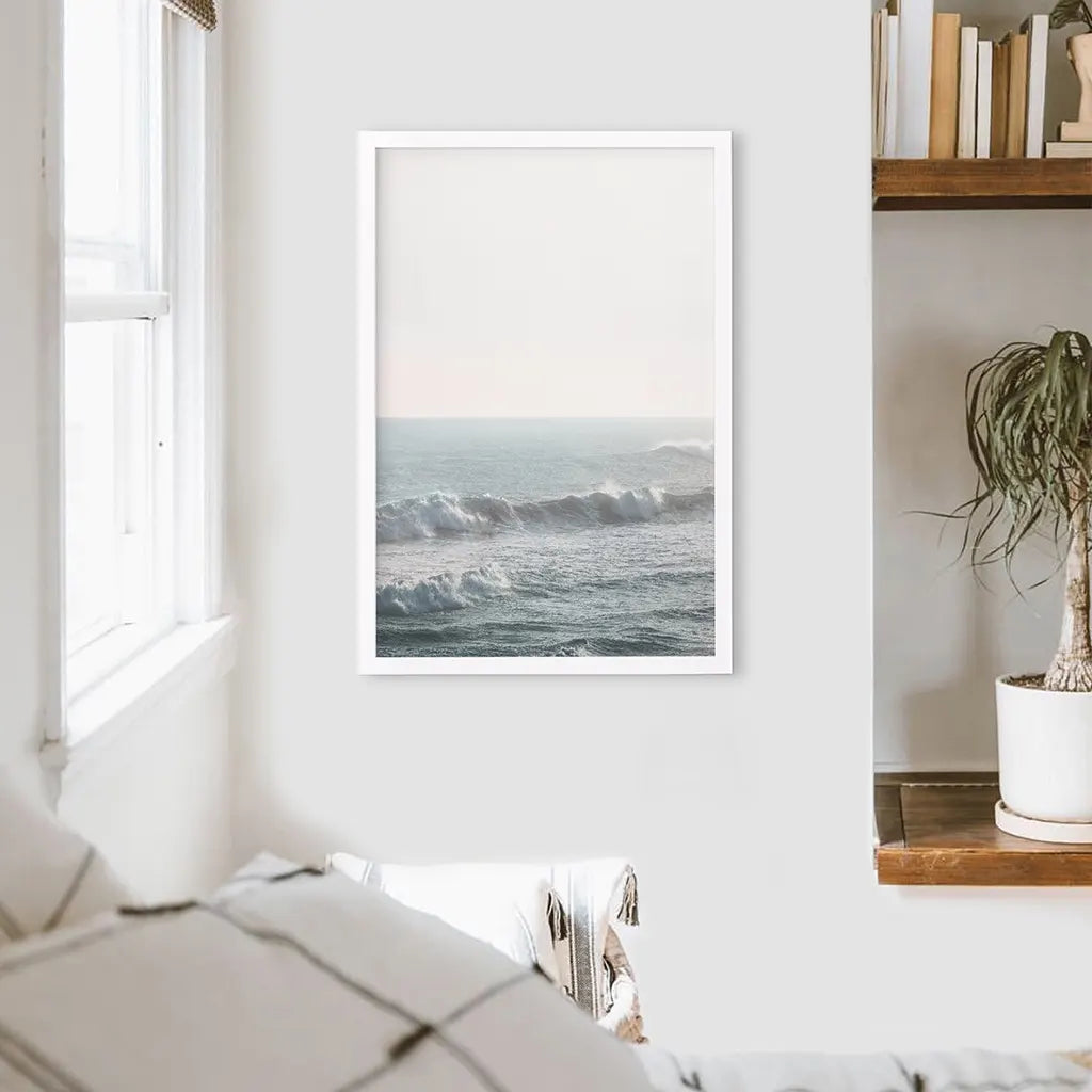 Pink Sunset and Ocean Waves Print. Coastal Wall Art, photo 2 of 10