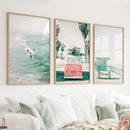 California Travel Wall Art Set. Pink Bus, Lifeguard, Surfers by Wall Art Set