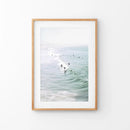 Pastel California Beach Print. Surfers and Ocean Waves by Wall Art Set