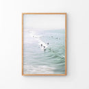 Pastel California Beach Print. Surfers and Ocean Waves by Wall Art Set