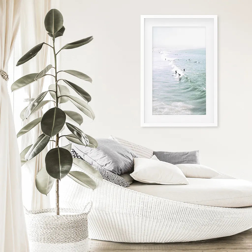Pastel California Beach Print. Surfers and Ocean Waves, photo 2 of 10